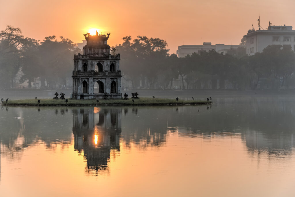 sword lake (ho hoan kiem) in Hanoi in Sunset