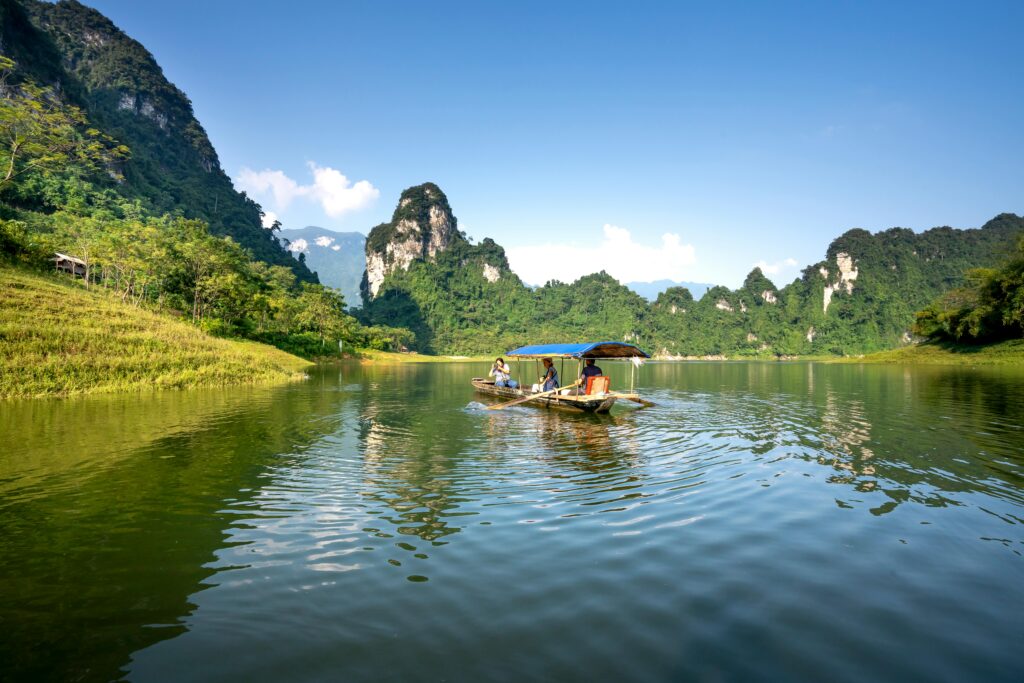 Experience kayaking in Ninh Binh, surrounded by the signature limestone mountain ranges of the area.